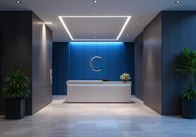改装後のオフィスエントランス、モダンで洗練されたデザイン